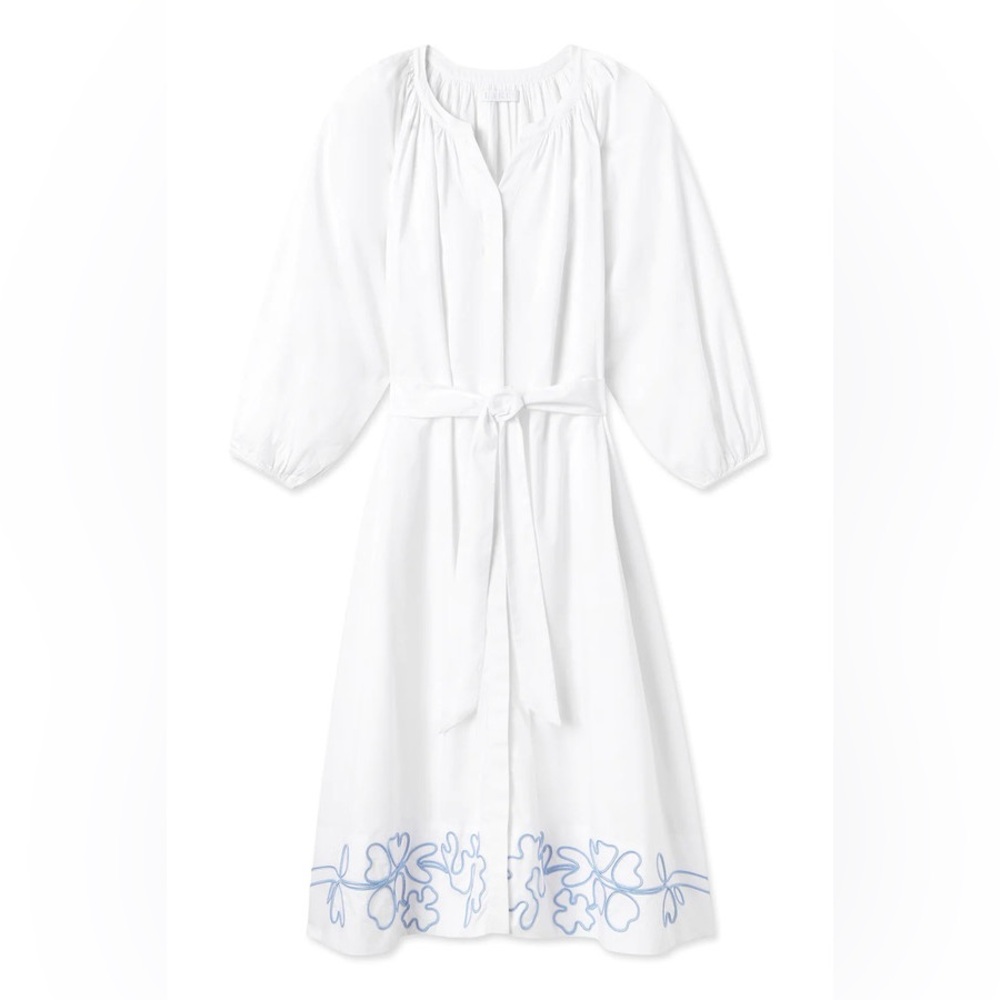 LAKE Brunch Dress Cotton Poplin Blue Embroidery size Medium